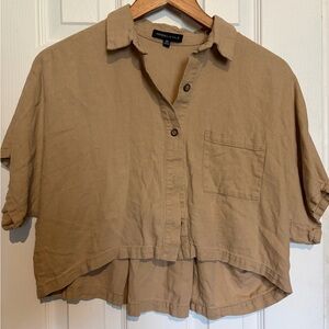 Kendall & Kylie Brown Cropped Button-Down Shirt